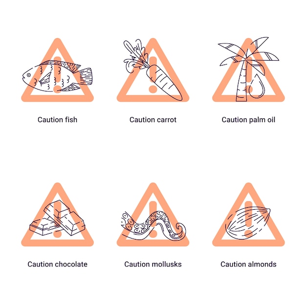 Free Vector flat design food allergy label set