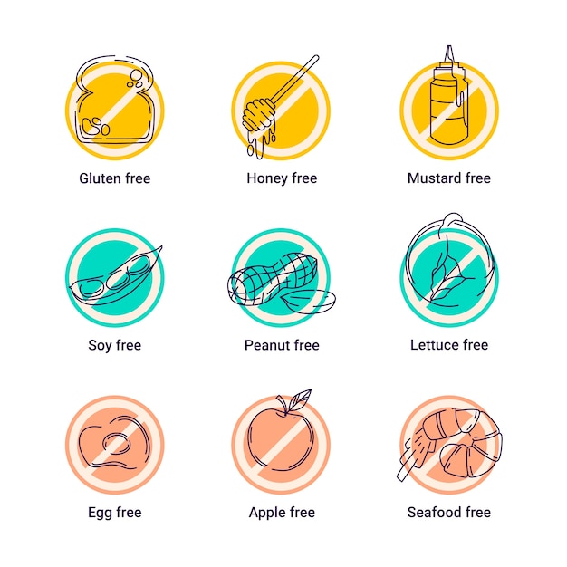 Free Vector flat design food allergy label set