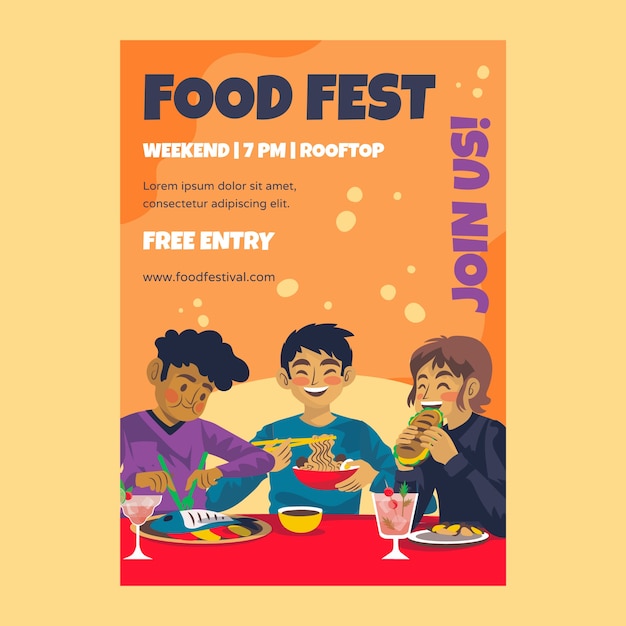 Flat design food festival poster design