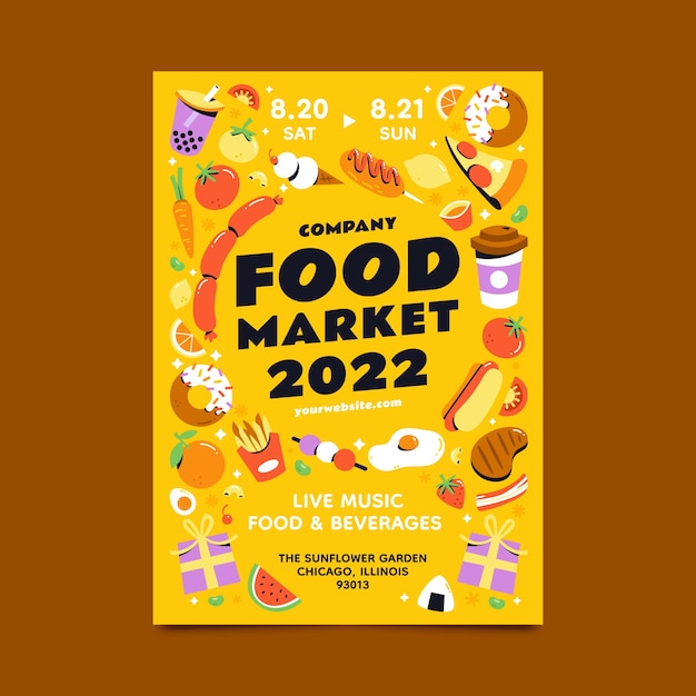 Flat design food festival poster