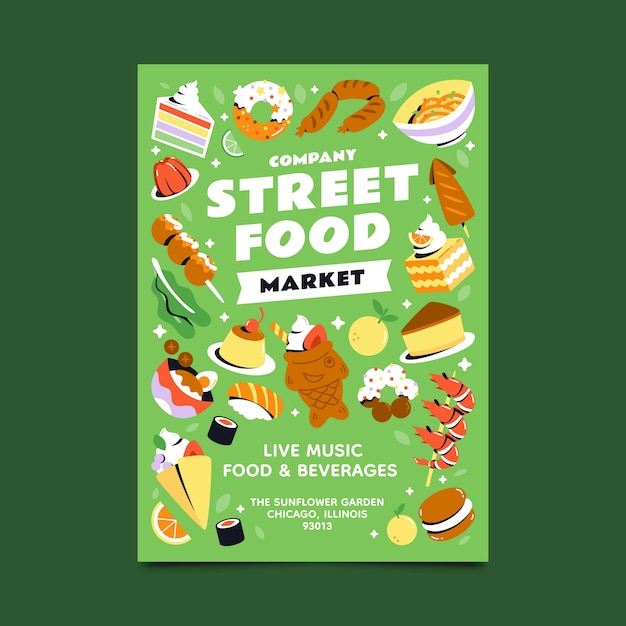 Flat design food festival poster