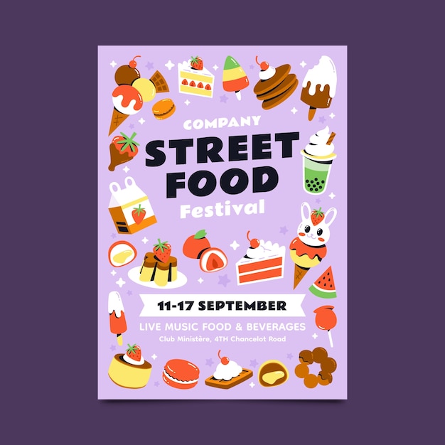 Flat design food festival poster