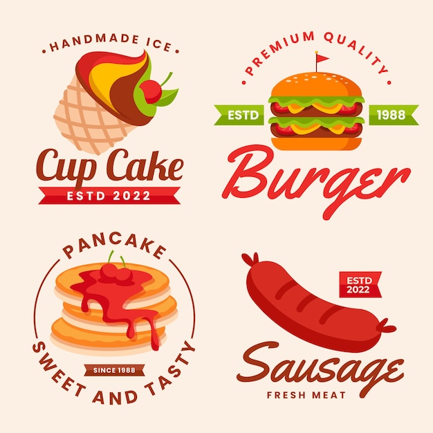 Flat design food label collection