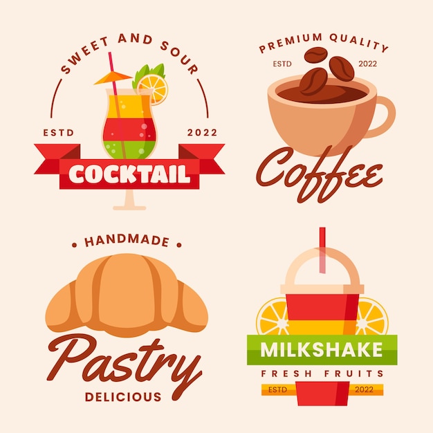 Flat design food label collection