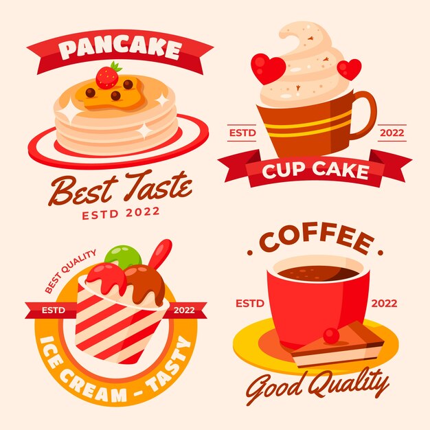 Flat design food label collection