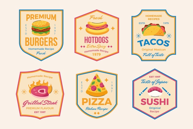 Flat design food label collection