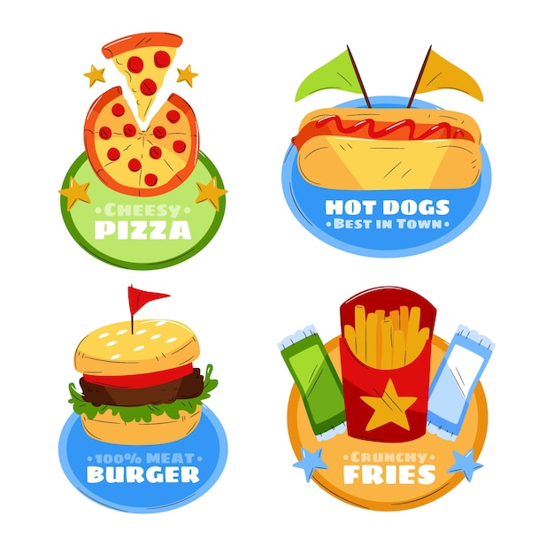 Flat design food labels design