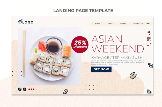 Flat design food landing page template