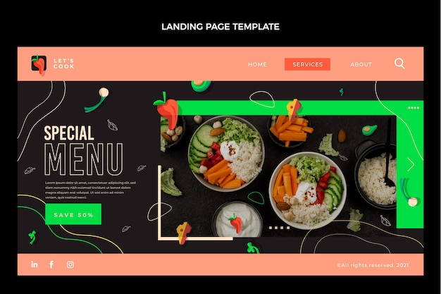 Flat design food landing page template