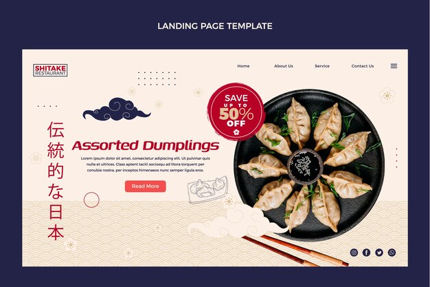 Flat design food landing page template