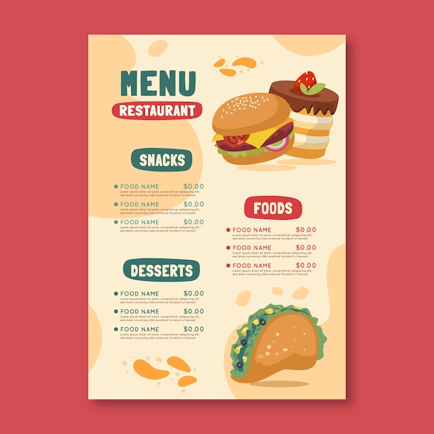 Flat design food menu design template