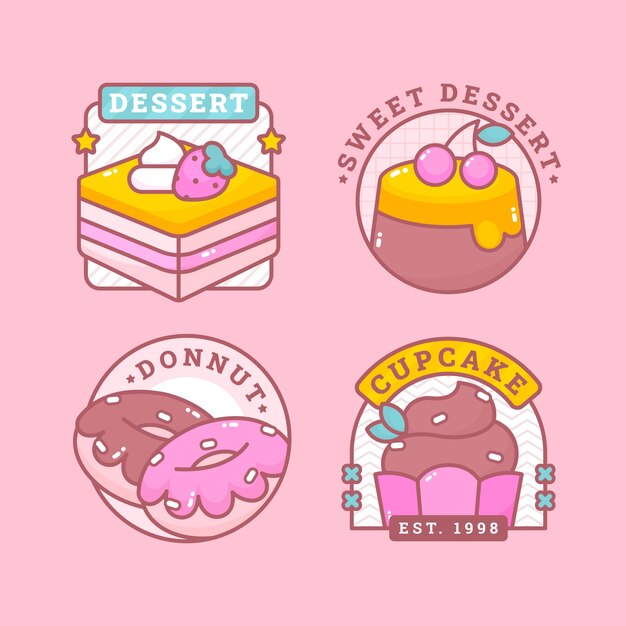 Flat design food stickers set