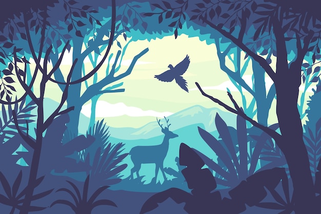 Flat design forest animals landscape