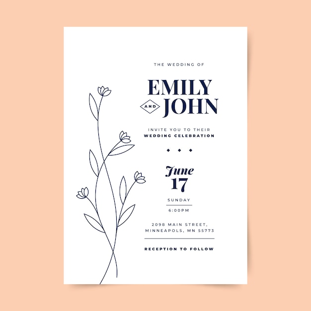 Flat design formal wedding invitation