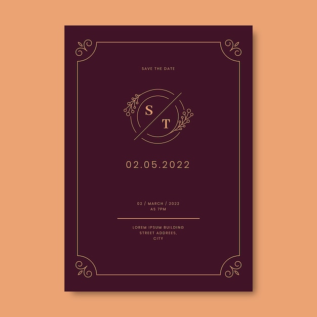 Flat design formal wedding invitations