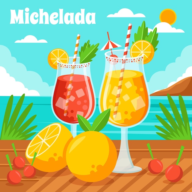 Flat design fresh michelada illustration