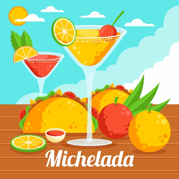 Flat design fresh michelada illustration