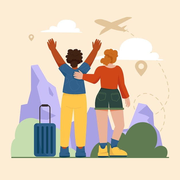 Free vector flat design friends travel illustration