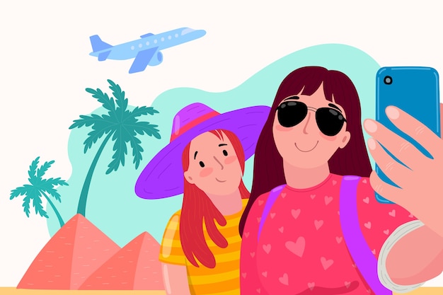 Free vector flat design friends travel illustration