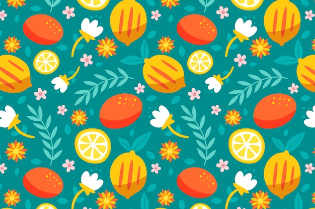 Free vector flat design fruit and floral pattern design