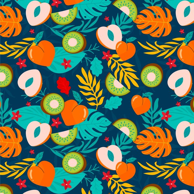 Flat design fruit and floral pattern design