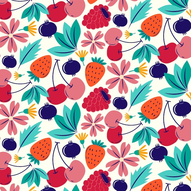 Free Vector flat design fruit and floral pattern design