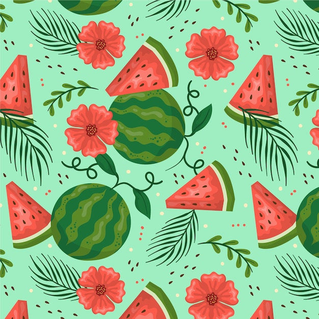 Free vector flat design fruit and floral pattern design