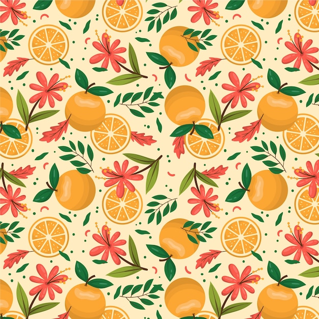 Flat design fruit and floral pattern design