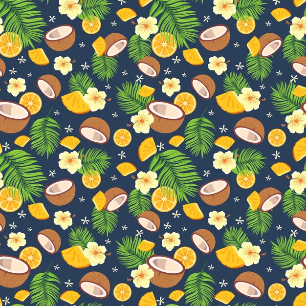 Flat design fruit and floral pattern design