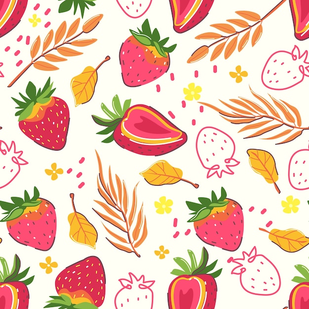 Flat design fruit and floral pattern illustration