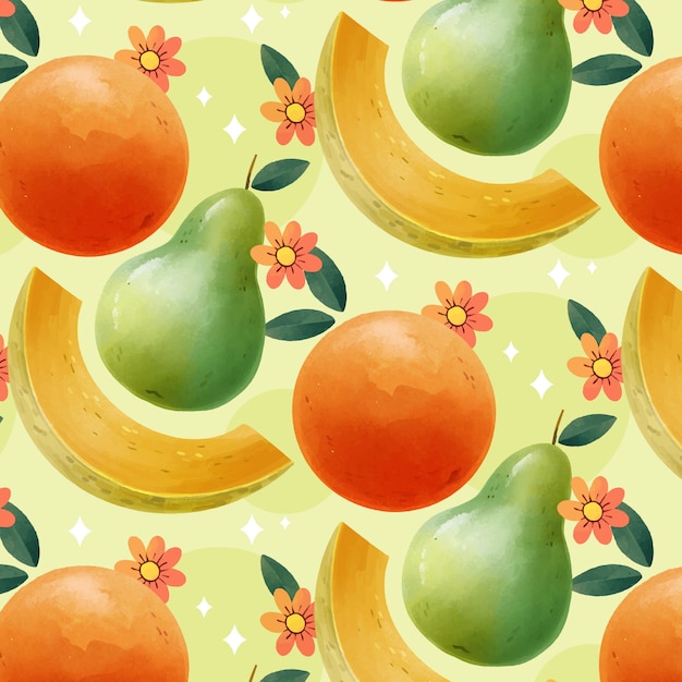 Flat design fruit and floral pattern illustration