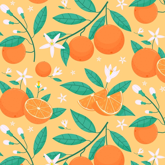 Free Vector flat design fruit and floral pattern illustration