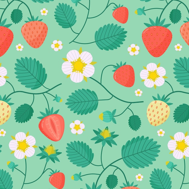 Flat design fruit and floral pattern illustration