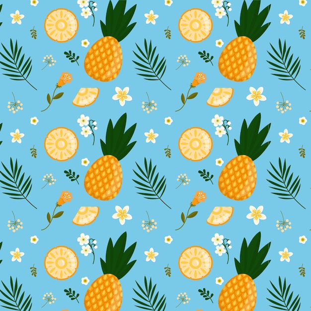 Flat design fruit and floral pattern illustration