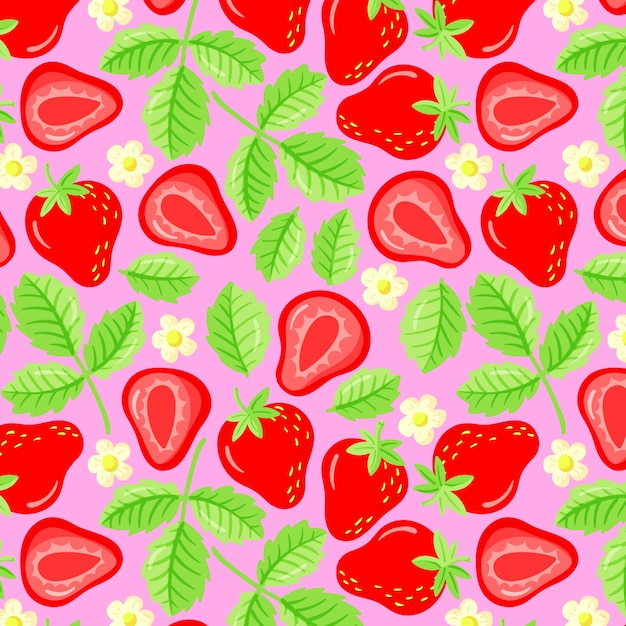 Flat design fruit and floral pattern illustration