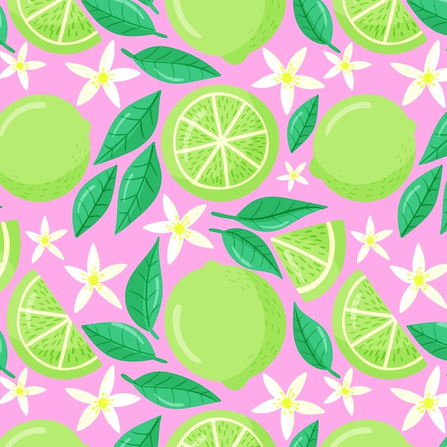 Flat design fruit and floral pattern illustration