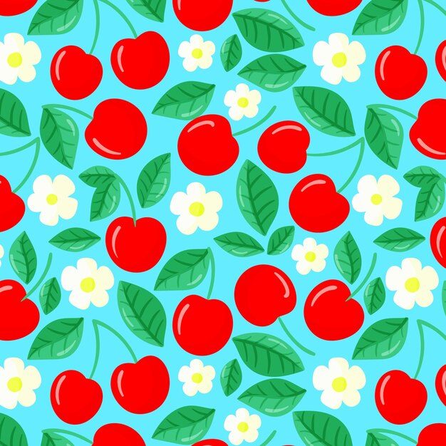 Flat design fruit and floral pattern illustration