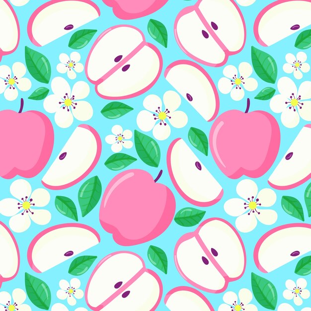 Flat design fruit and floral pattern illustration