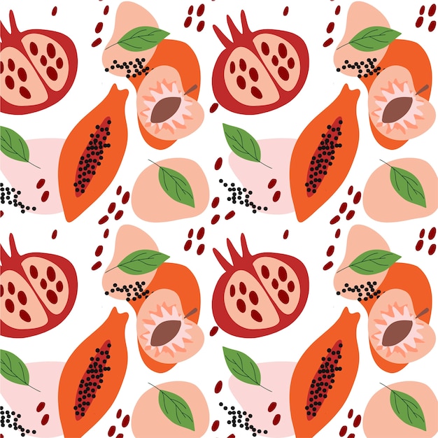 Free vector flat design fruit and floral pattern illustration