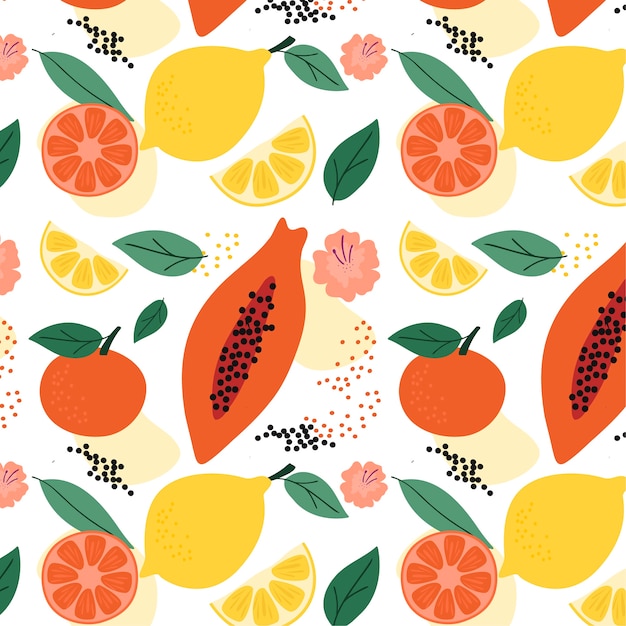 Free Vector flat design fruit and floral pattern illustration