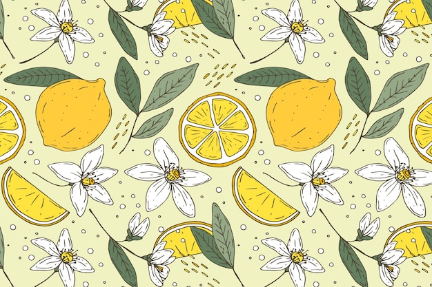 Flat design fruit and floral pattern illustration