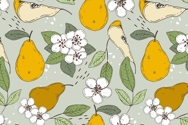 Flat design fruit and floral pattern illustration