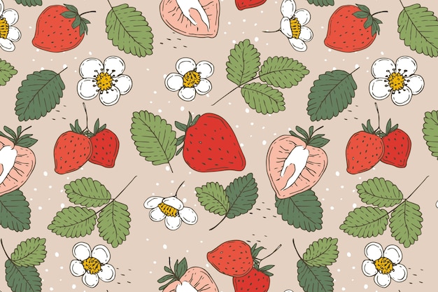 Free Vector flat design fruit and floral pattern illustration