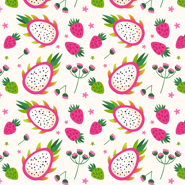 Free Vector flat design fruit and floral pattern illustration