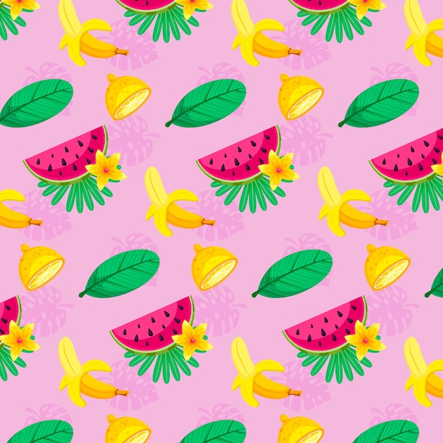 Free Vector flat design fruit and floral pattern