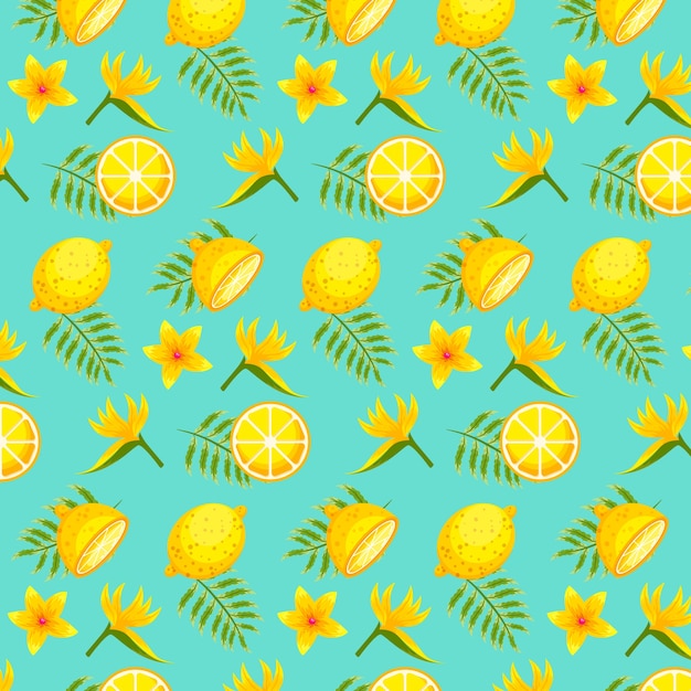 Flat design fruit and floral pattern