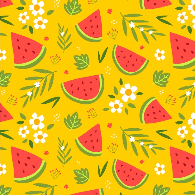 Flat design fruit and floral pattern