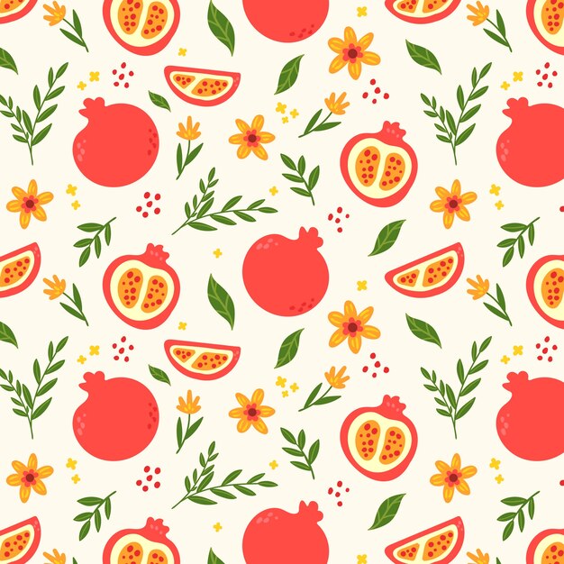 Flat design fruit and floral pattern