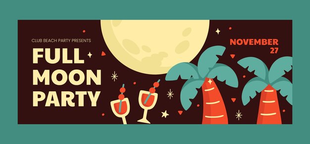 Flat design full moon party  facebook cover