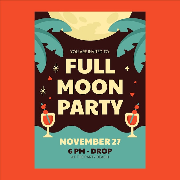 Flat design full moon party  invitation